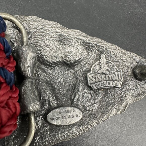 Vintage Western Belt Buckle Arrowhead Cow Skull 1980s Siskiyou Woven Nylon - Picture 3 of 7